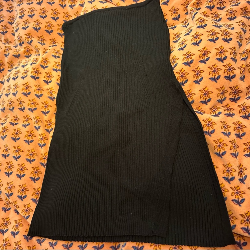 Topshop Black Ribbed Pencil Skirt